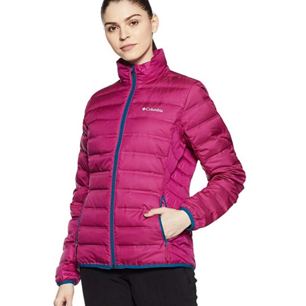 Columbia Magenta Puffer Jacket with Blue Trim